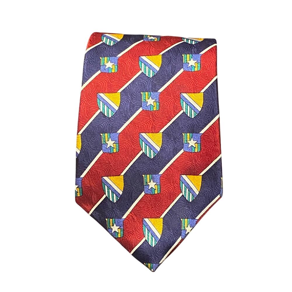 Vintage Heritage Oscar De La Renta Preppy Red Blue Tie‎ Flags Stripes Necktie 4"